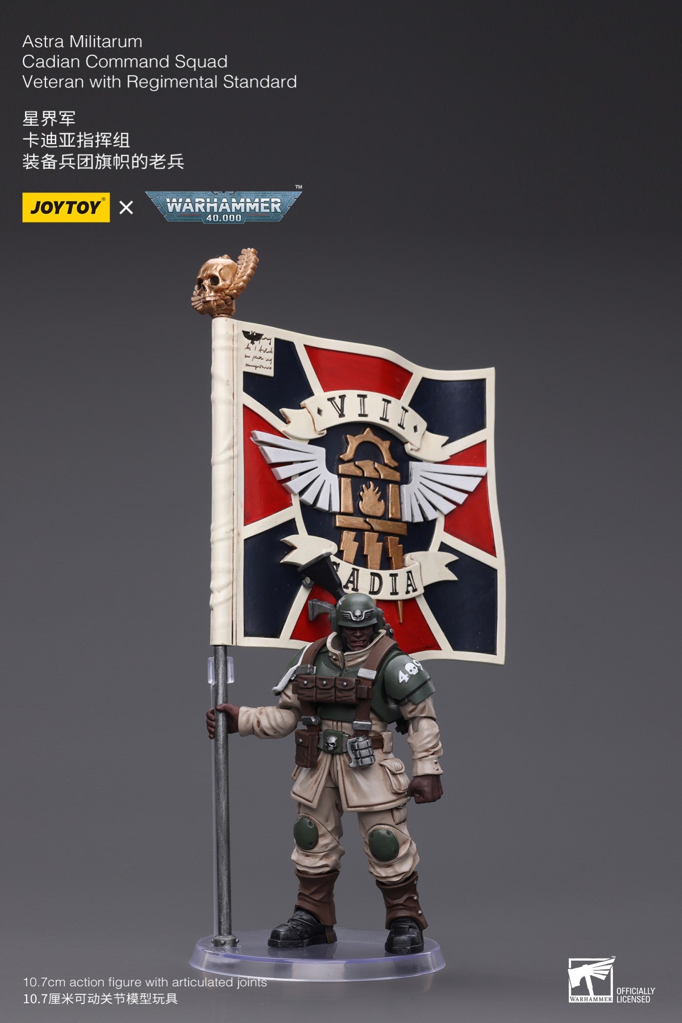 Warhammer 40k JoyToy Actionfigure - Astra Militarum Cadian Command Squad Veteran with Regimental Standard figure for collectors, display