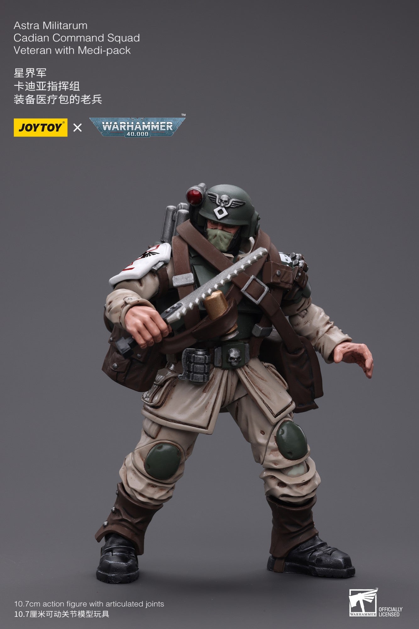 Warhammer 40k JoyToy Actionfigure - Astra Militarum Cadian Command Squad Veteran with Medi-pack figure for collectors, display and premium