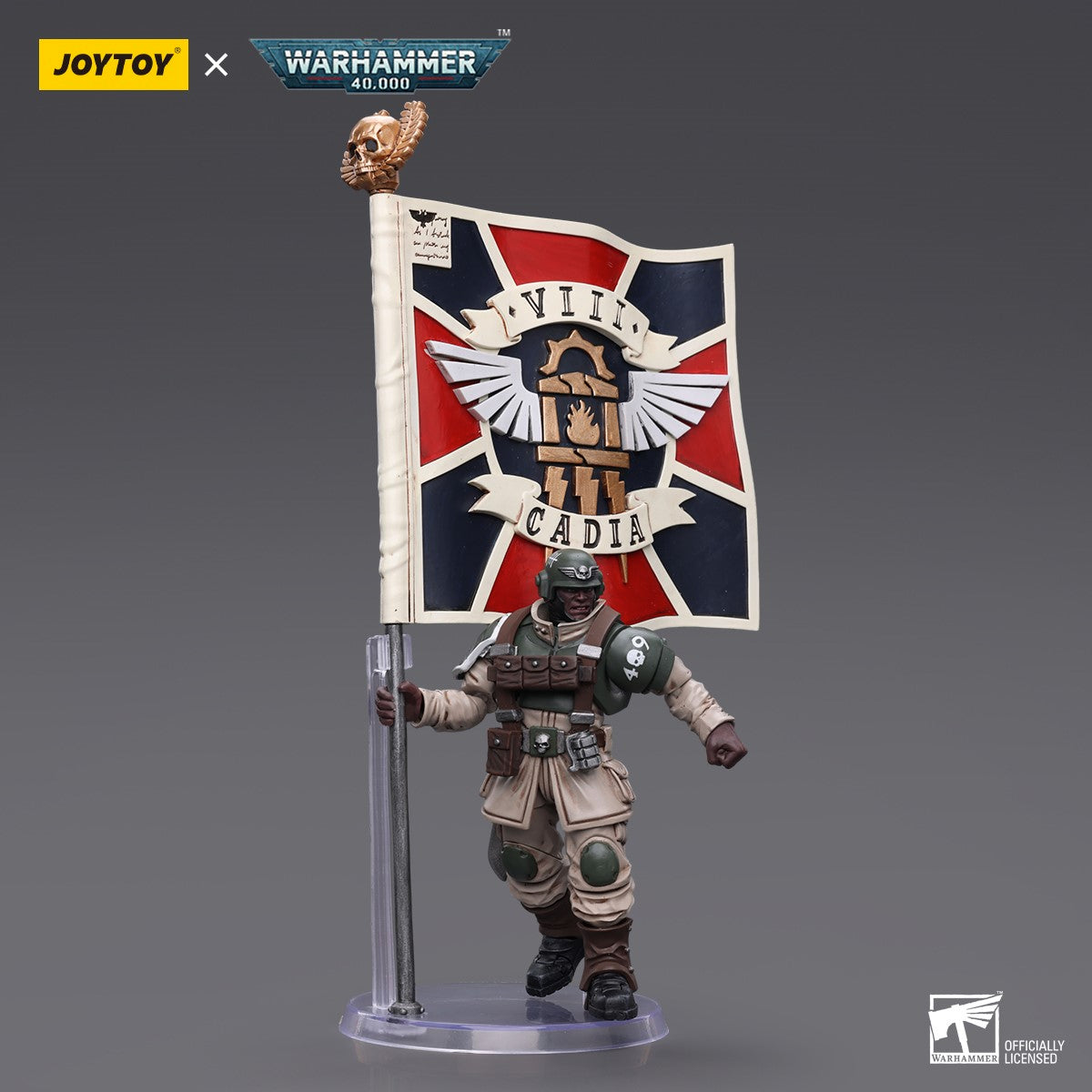 Warhammer 40k JoyToy Actionfigure - Astra Militarum Cadian Command Squad Veteran with Regimental Standard figure for collectors, display