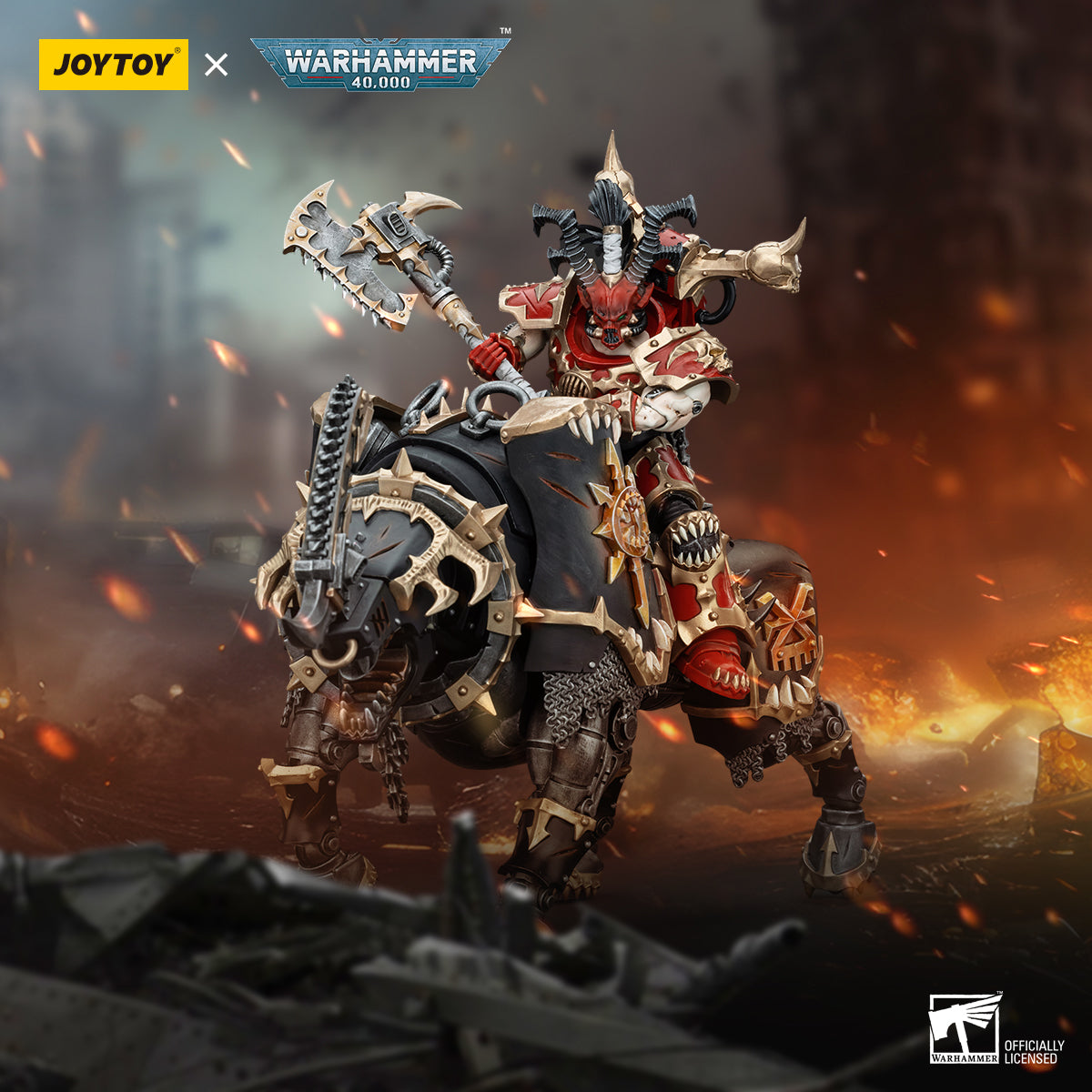 Warhammer 40k JoyToy Actionfigure - World Eaters Lord Invocatus with Khrone Juggernaut Daemon figure for collectors, display and premium