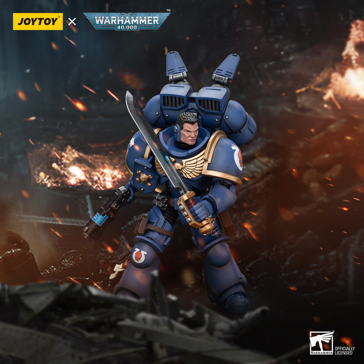 Warhammer 40k JoyToy Actionfigure - Ultramarines Jump Pack Intercessors Sergeant with Plasma Pistol and Power Sword figure for collectors
