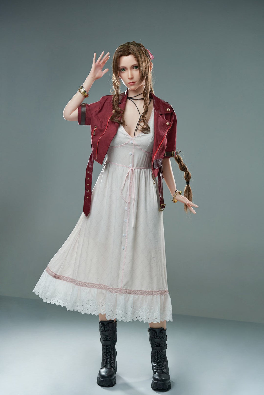 Aerith Realistic Silicone 1:1 Replica Cosplay Model Doll statue from Game Lady Studio for collectors, display and premium shelf presentation