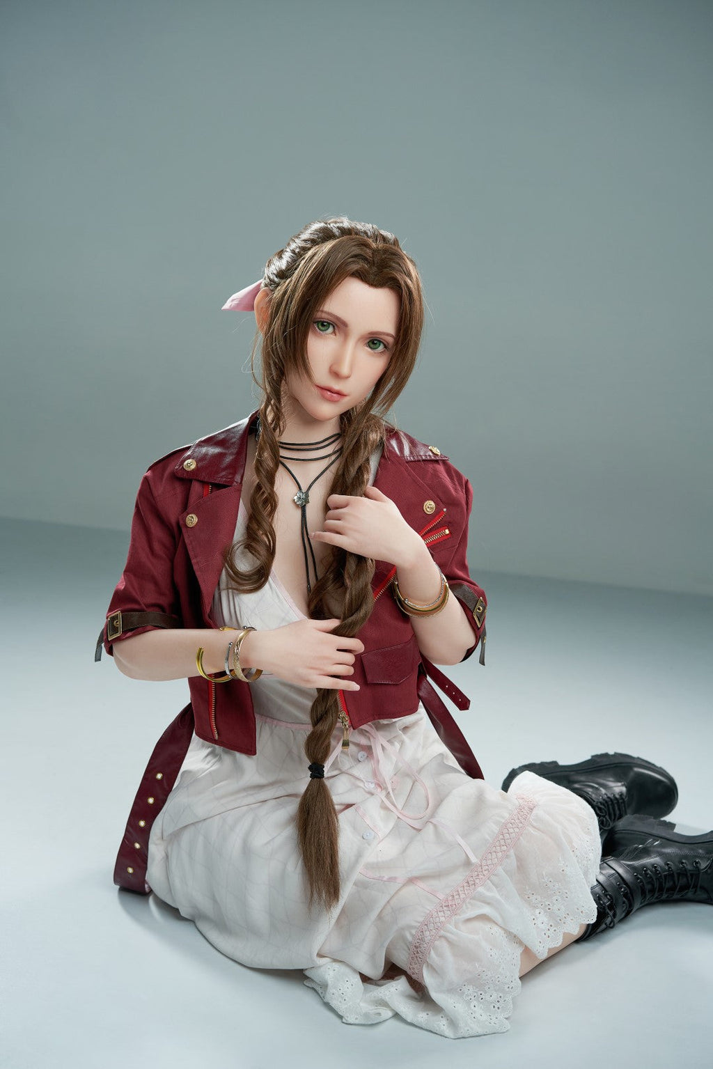 Aerith Realistic Silicone 1:1 Replica Cosplay Model Doll statue from Game Lady Studio for collectors, display and premium shelf presentation
