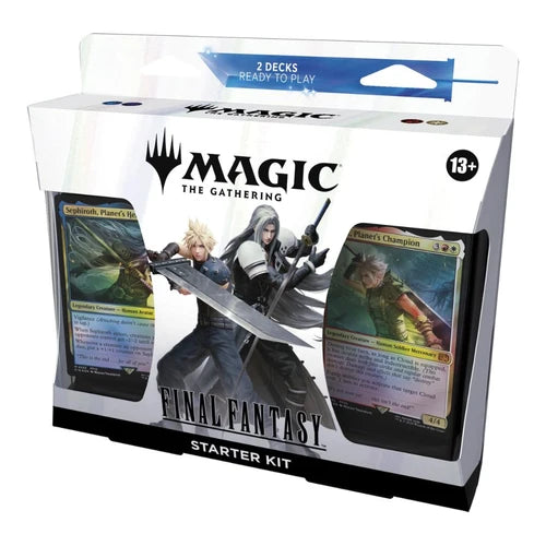 Magic the Gathering Universes Beyond - Final Fantasy 7 - Starter Kit (english). Magic: The Gathering Final Fantasy starter kit packaging with cards and characters.