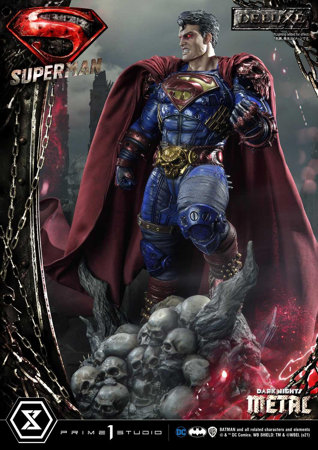 Superman Dark Metal DX - IN STOCK statue from Prime 1 Studio for collectors, display and premium shelf presentation