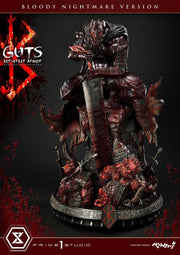 Berserk - Guts Berserker Armor - Bloody Nightmare version 1:4 (Prime 1 Studio). Statue of a character in dark, detailed armor with red accents on a dark background, featuring the Prime 1 Studio logo.