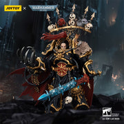 Black Legion Abaddon the Despoiler – Warhammer 40K JoyToy Action Figure. Warhammer figurine with detailed armor and weapons against a dark, fantasy-themed background.