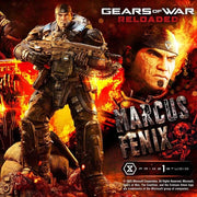 Promotional poster for 'Gears of War Reloaded' featuring a character in tactical gear with 'Marcus Fenix' text. Gears of War: Reloaded Real Elite Masterline Series Statue 1/3 Marcus Fenix Ultimate Bonus Version 97 cm
