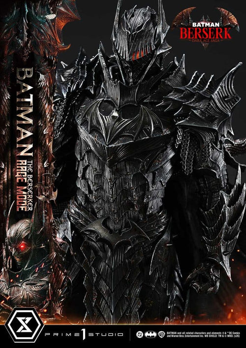 Batman Berserk movie poster with fiery background and warrior figure. DC Comics Ultimate Premium Masterline Series Statue 1/4 Batman (Comics) Batman: The Berserker Rage Mode 82 cm