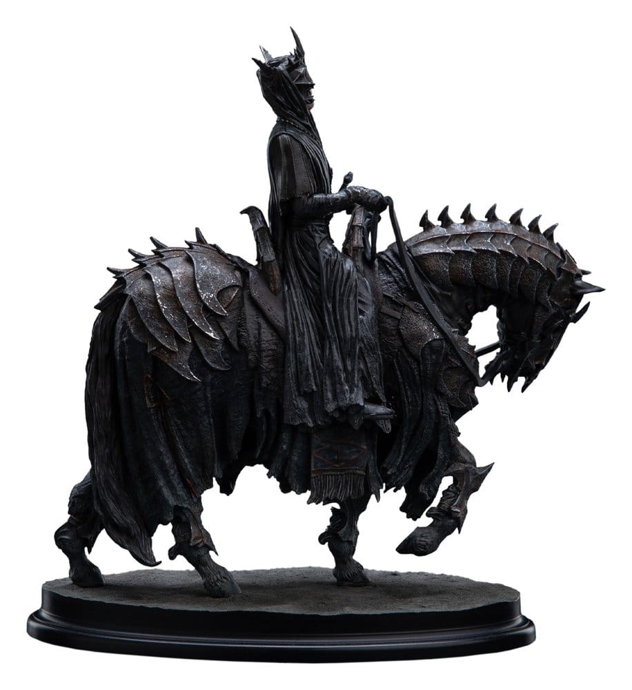 Mouth of Sauron - Lord of the Rings Mini Statue (Weta Workshop). A dark metallic statue of a skeletal rider on a spiky horse, mounted on a round black base against a plain white background.